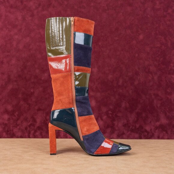 Jeffrey Campbell Wmn Patchwork Patent Leather Retro Vintage Zip Knee Boots sz 10 - Picture 11 of 11